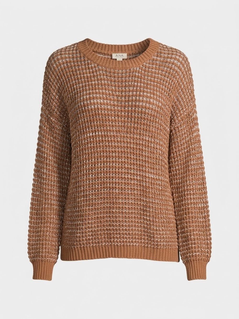 a.n.a Camel/Tan Waffle Knit Crewneck Sweater